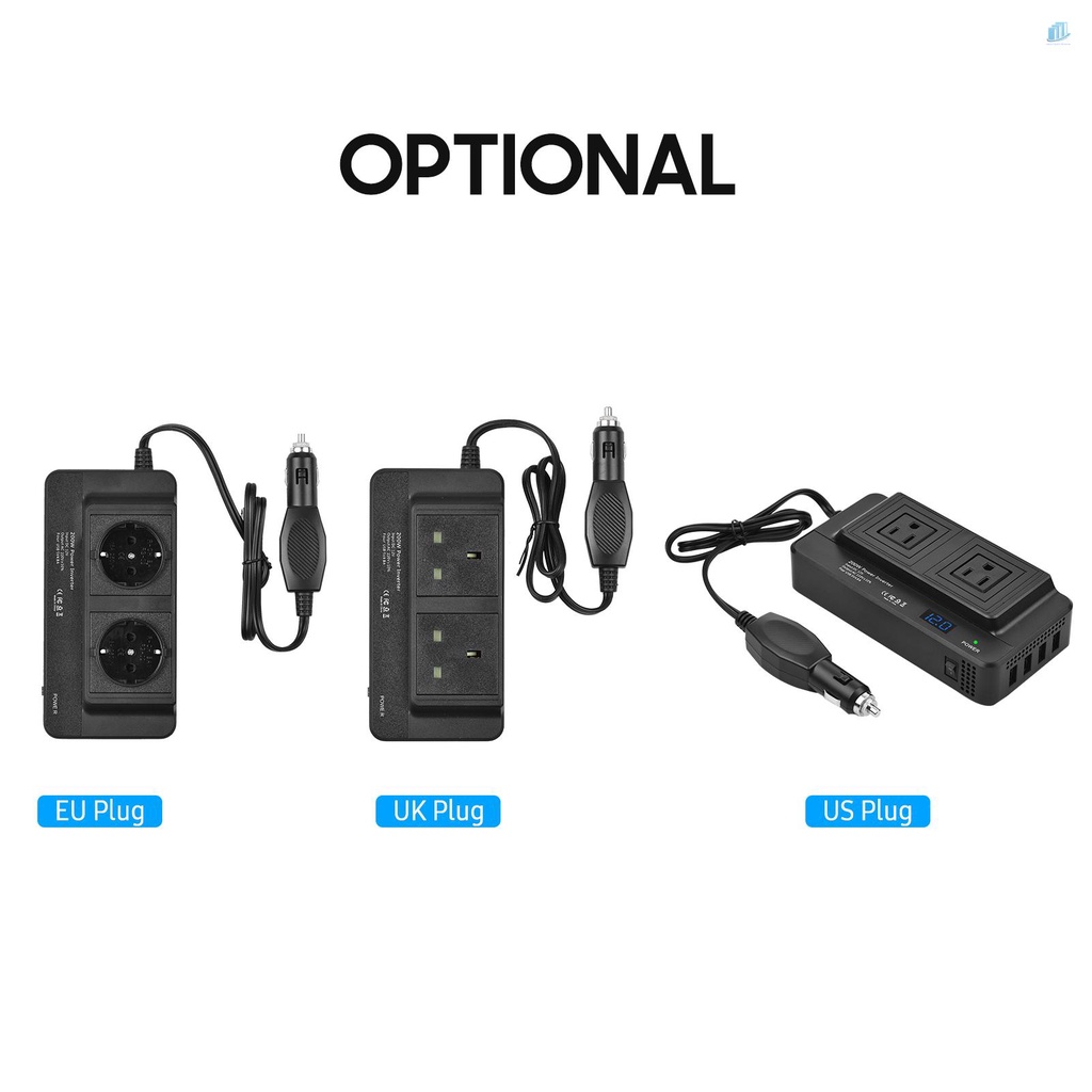 Bộ Chuyển Đổi Nguồn Điện 200W DC 12V Sang AC 110V Với 2 Ổ Cắm AC 4 Cổng USB Cho Xe Hơi