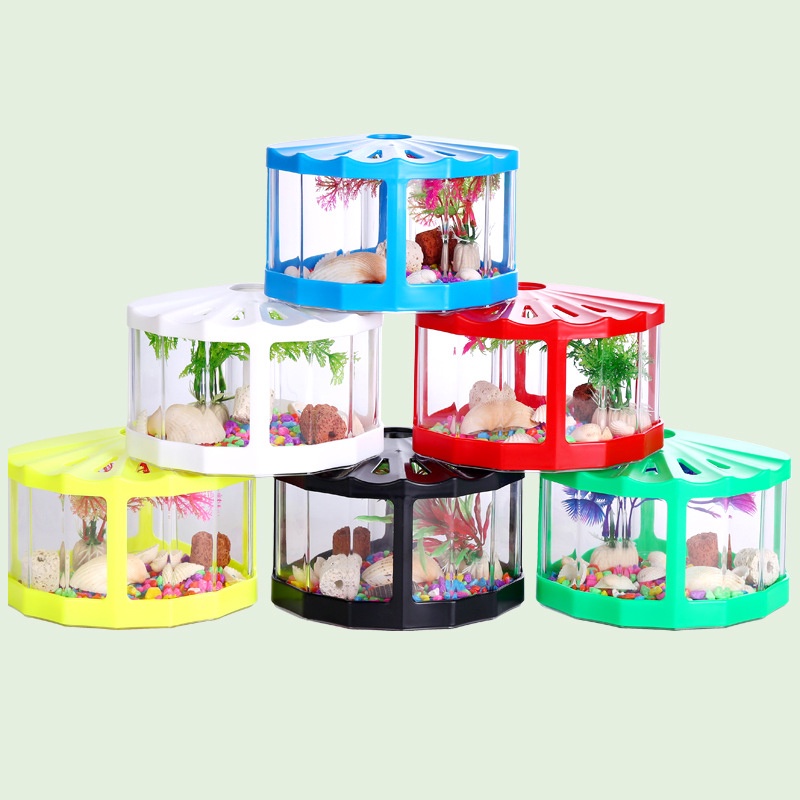 Bể Cá mini Bằng Nhựa Trong Suốt Có Nắp Đậy Hình Quạt / Sứa / Cá Vàng Độc Đáo