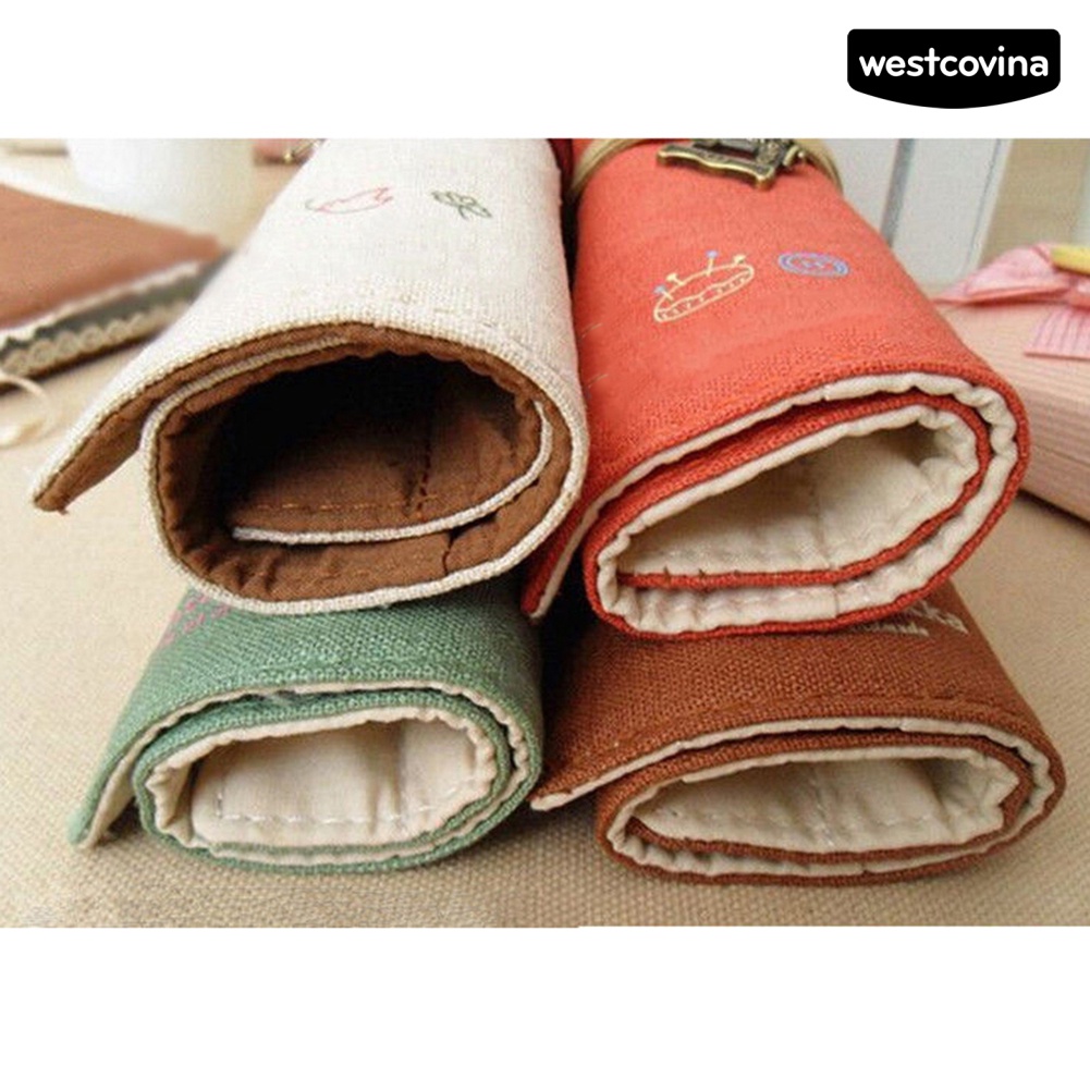 [COD]♪Túi Cuộn Đựng Cọ Trang Điểm Bằng Vải Canvas Sáng Tạo