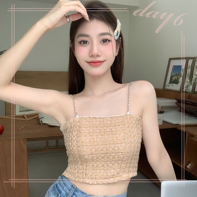 Áo Croptop Hai Dây Vải Lụa Họa Tiết Kẻ Sọc Dáng Ôm Thời Trang Quyến Rũ Cho Nữ