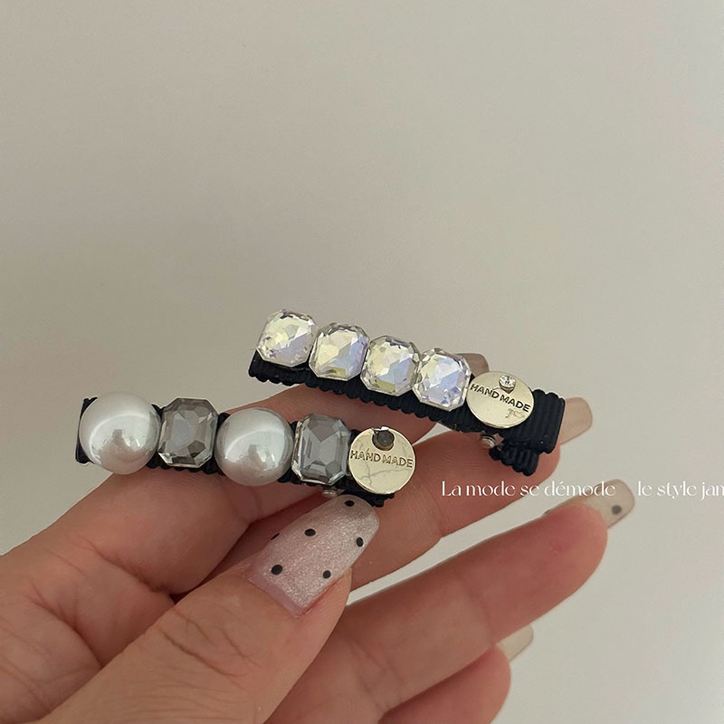 Kẹp Tóc Mỏ Vịt Đính Đá Ngọc Trai Trong Suốt Hình Chữ Nhật