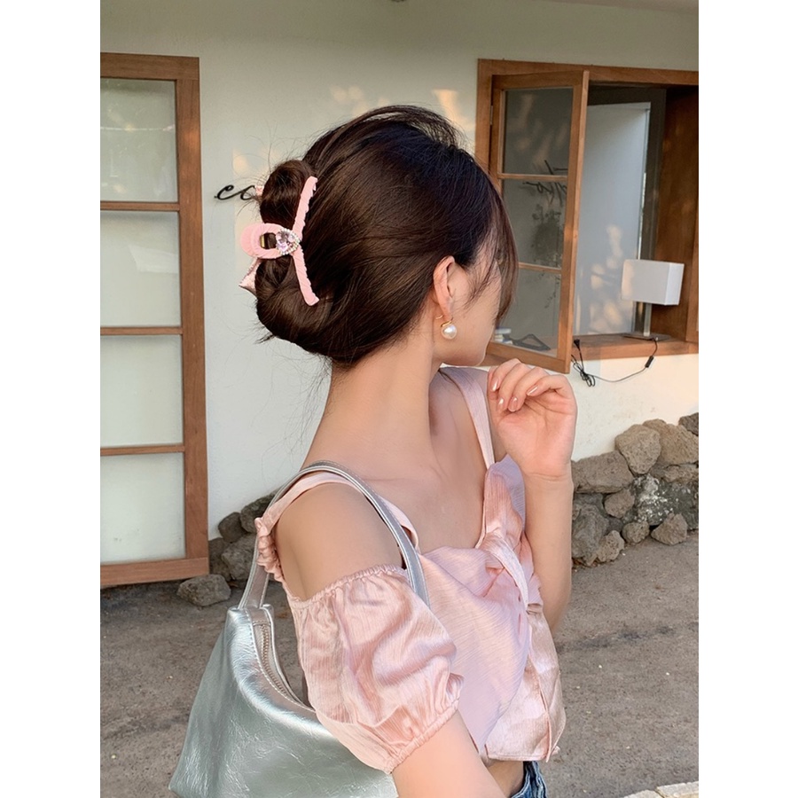 Kẹp Tóc Vải Satin Đính Đá Hình Nơ / Trái Tim Thời Trang Hàn Quốc Cho Nữ
