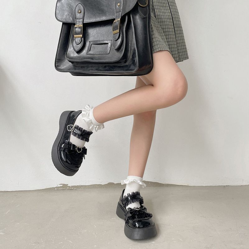 Giày Búp Bê Da Đế Dày Đính Nơ To Kiểu Lolita Nhật Bản Thời JK 2023 Trang Mùa Xuân Cho Nữ