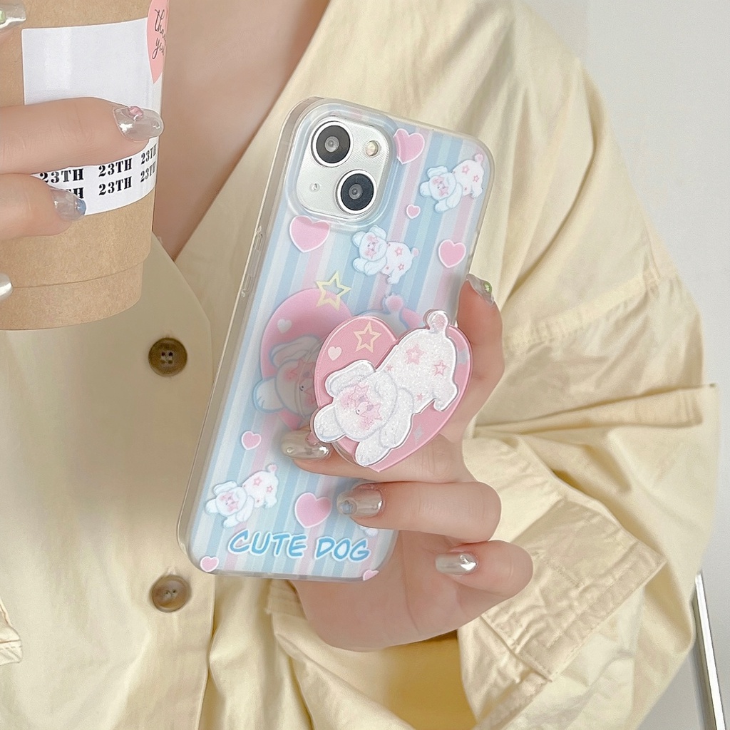 Ốp Điện Thoại Imd Silicone Mềm Trong Suốt In Hình Chú Chó Hoạt Hình Có Giá Đỡ Cho iPhone11 12 13 14 Pro Max