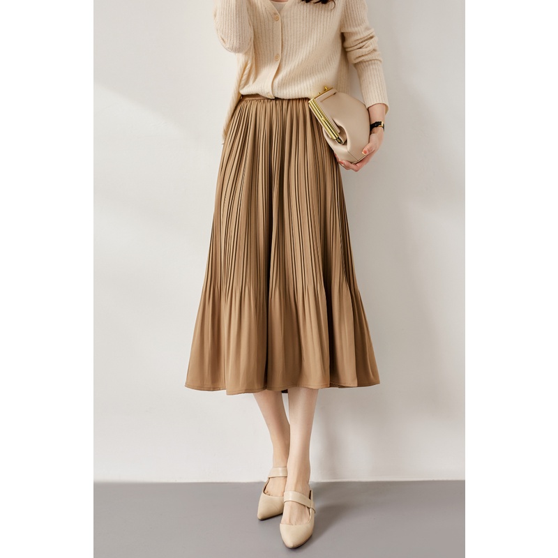 Chân Váy Chữ A Xếp Ly Lưng Cao Co Giãn Bốn Màu Tùy Chọn Thời Trang Mùa Xuân Cho Nữ