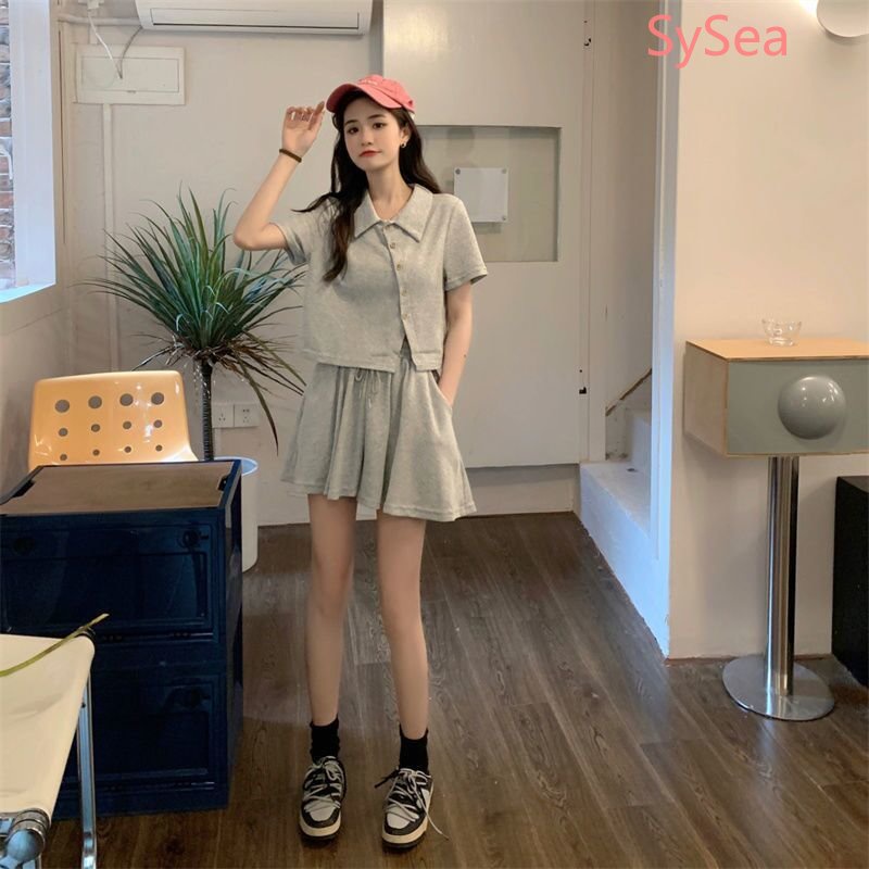 Set Áo Sơ Mi Polo Phối Quần Short Thời Trang Hè Cá Tính Cho Nữ