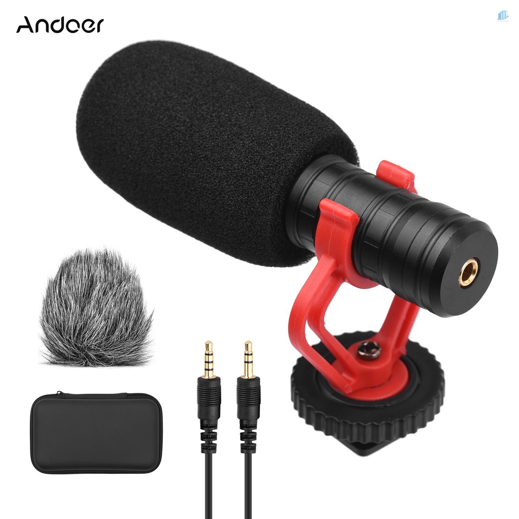 Micro Cardioid Condenser Andoer Cổng 3.5mm Bằng Xốp Chống Sốc Mang Đi Tiện Dụng Cho Điện Thoại / Máy Ảnh