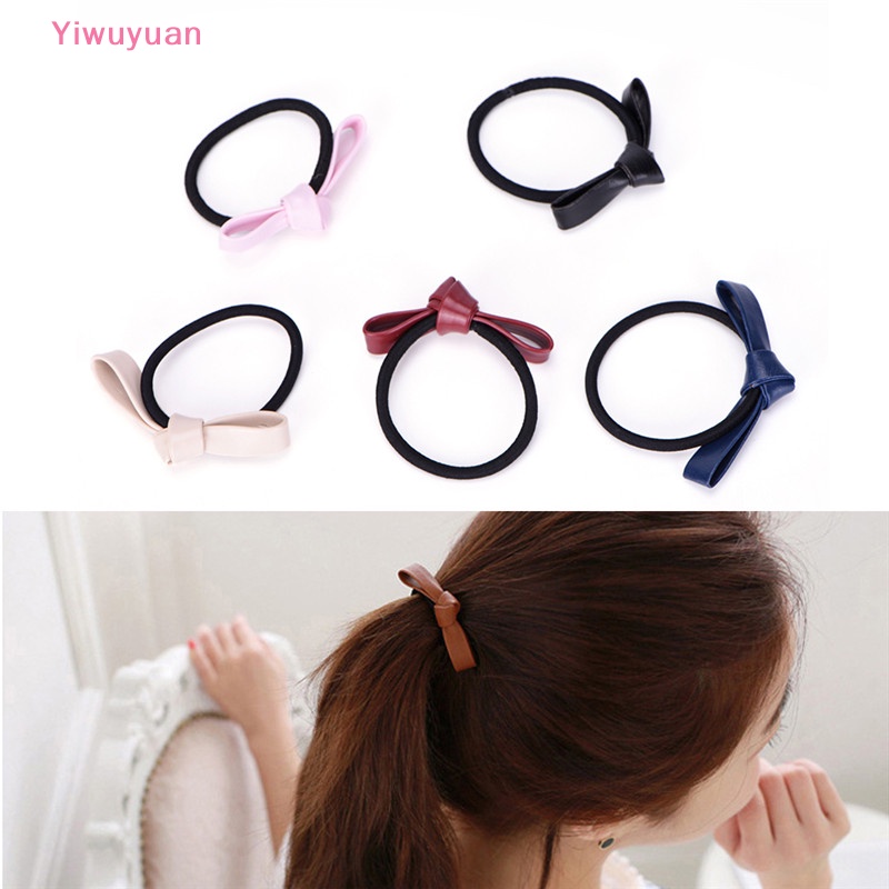 Dây Buộc Tóc Cao Su Co Giãn Bọc Da Phối Nơ Thời Trang Mới