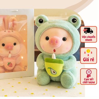 Gấu bông heo ôm trà sữa - heo tai thỏ - heo ếch