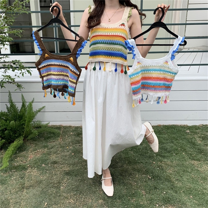 Oneri Lacy Đầm Cổ Chữ U Phối Tua Rua Rỗng Dài Đến Mắt Cá Chân Nhiều Màu Sắc Ngọt Ngào