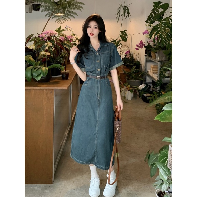 Đầm Denim Dáng Dài Phong Cách Hàn Quốc Thời Trang Mùa Hè Chất Lượng Cao