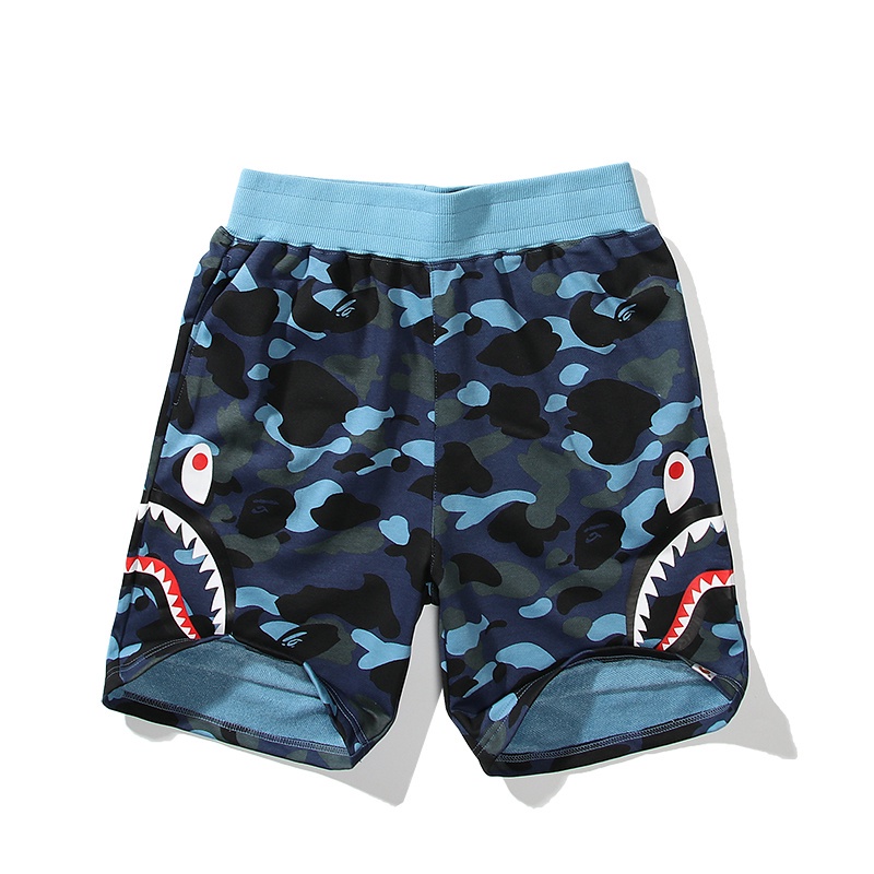 A BATHING APE Quần Short Vải cotton In Hình Đầu Cá Mập Họa Tiết Rằn Ri Hai Mặt Cá Tính