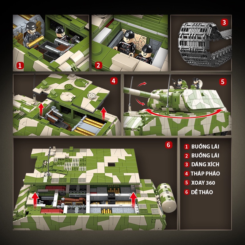 Đồ chơi Lắp ráp Mô hình Xe Tăng Đức hạng nặng Maus Quanquan 100234 Panzer VIII Maus Tank