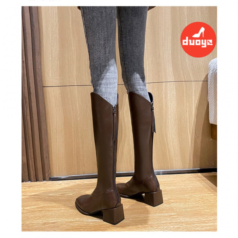Duoya Hair Thẳng ~ [Hàng Có Sẵn] Giày Bốt Đi Học Ống Cao Dày Dặn Co Giãn Phong Cách Mới Mùa Xuân Thu Chất Lượng Cao Cho Nữ