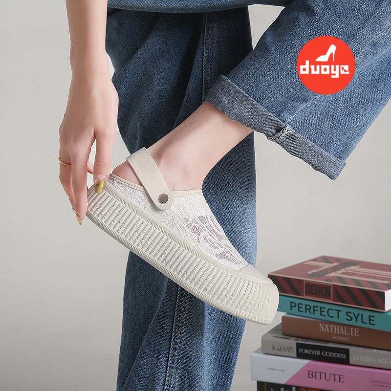 Duoya Tóc Thẳng ~ [Hàng Có Sẵn] Dép Sandal Đế Dày Hở Ngón Quai Ngang Hai Đầu Dễ Thương Phong Cách Hàn Quốc Cho Nữ