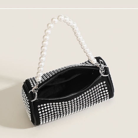 Túi Xách Đeo Vai Hình Trụ Đựng Điện Thoại / Mỹ Phẩm Đính Ngọc Trai Phối Dây Xích Kiểu Dáng Thanh Lịch
