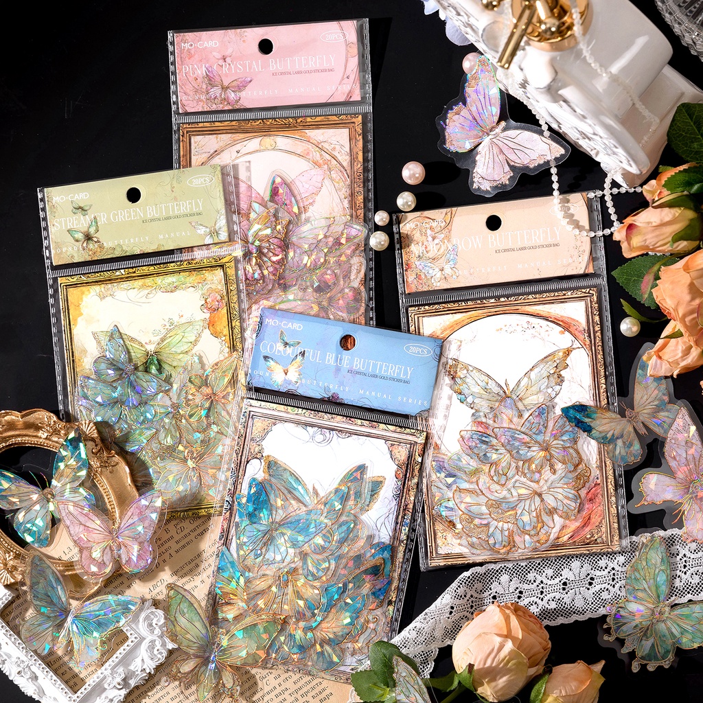 Bộ 20 Miếng Dán Hình Bướm Nhiều Màu Sắc Chống Thấm Nước Phong Cách Vintage