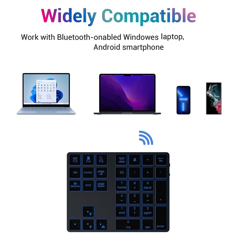 Bàn Phím Số Không Dây Bluetooth 34 Phím Có Đèn Nền 7 Màu Dành Cho Windows PC
