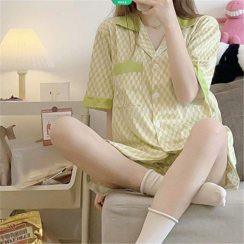 Bộ Đồ Ngủ Áo Tay Ngắn Phối Quần Short Thiết Kế Đơn Giản Dễ Thương Phong Cách Harajuku Thời Trang Mùa Hè Cho Nữ