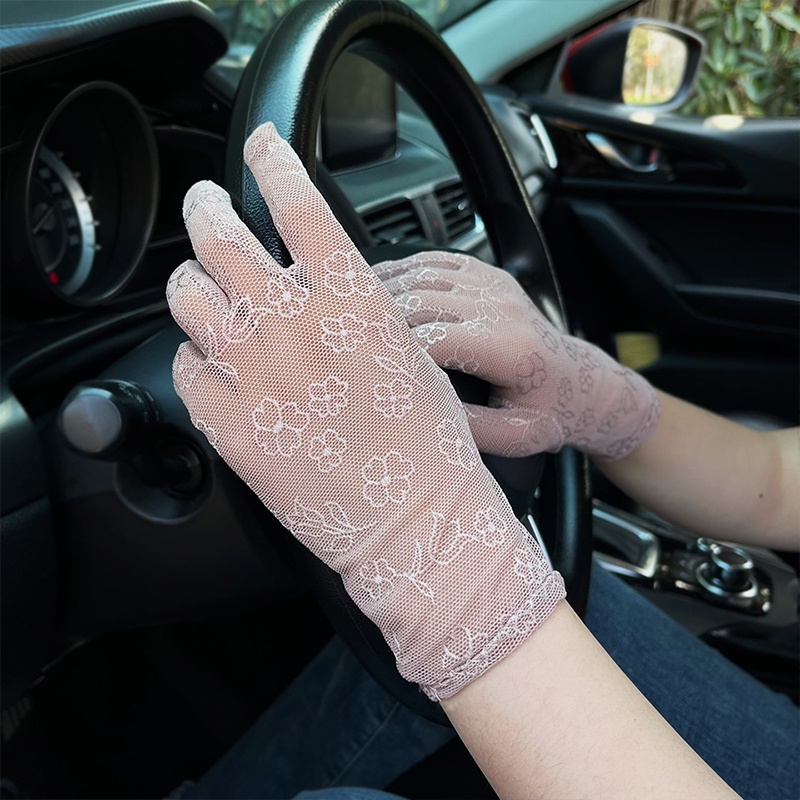 1 Đôi Găng Tay Lụa Dài Chống Tia UV Thêu Hoa Thời Trang