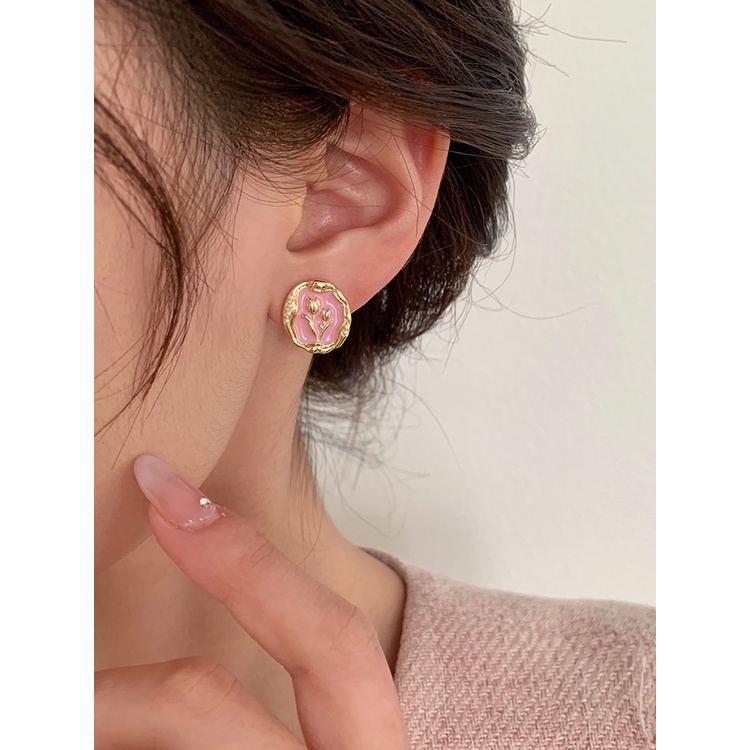 Bông Tai Hình Hoa Tulip Đính Ngọc Trai Nhân Tạo Sang Trọng Thời Trang Cho Nữ