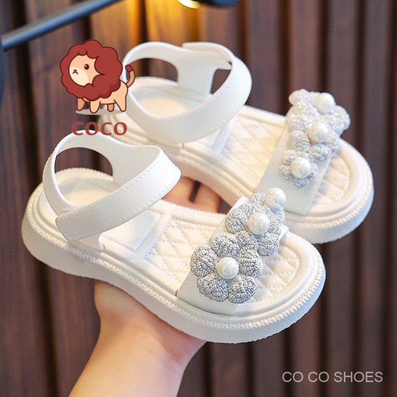 Giày Sandal Ba Màu Đính Ngọc Trai Phong Cách Hàn Quốc Cho Bé Gái Size 24-33