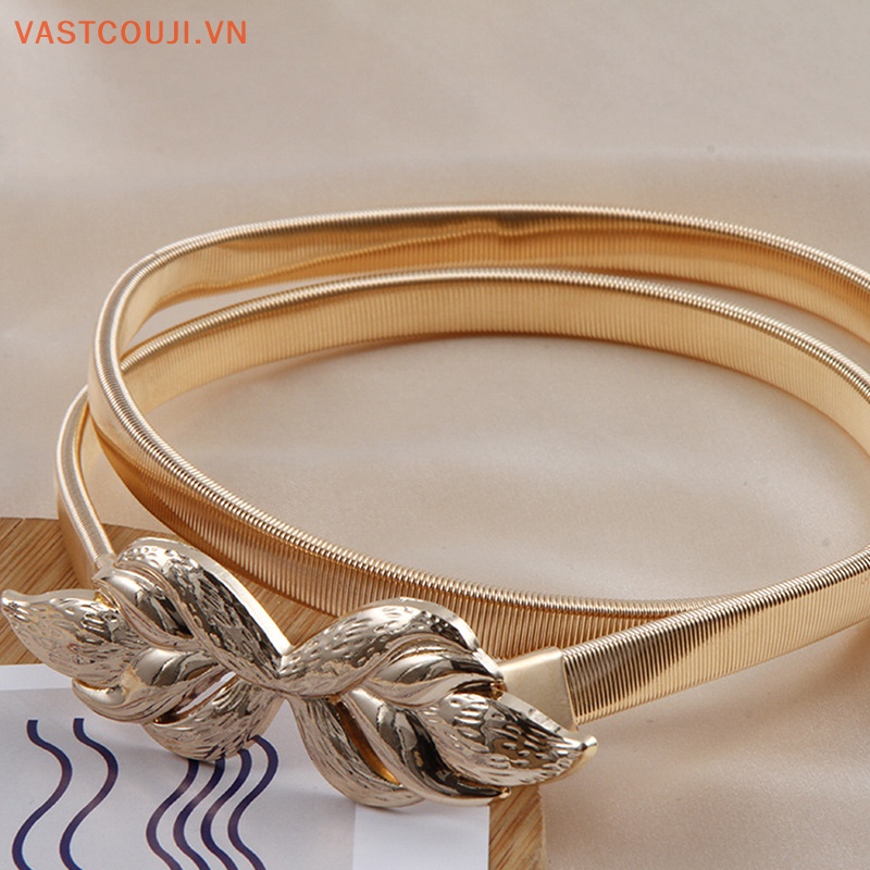 Thắt Lưng Co Giãn Đính Nơ Màu Vàng Kim Thời Trang Cho Nữ