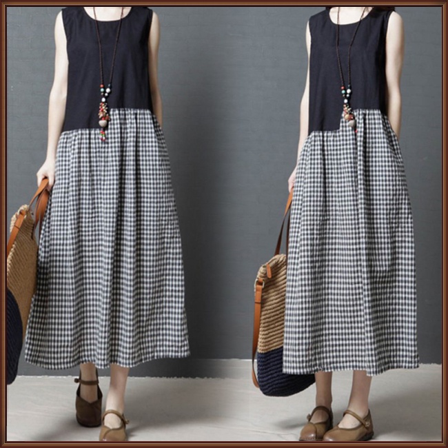 Đầm Sát Nách Cổ Tròn Dáng Rộng Cỡ Lớn Thời Trang Mùa Hè Cho Nữ