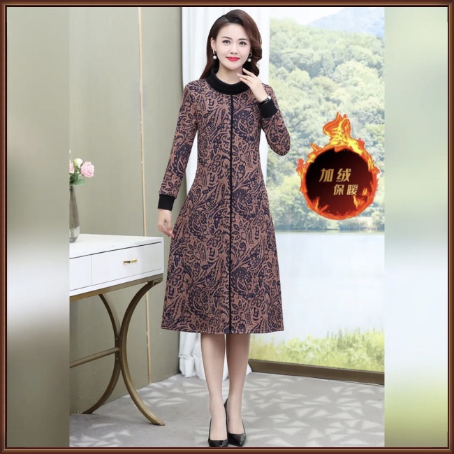 Đầm Dài Tay Cổ Lọ Size Lớn In Họa Tiết Retro Thời Trang Dành Cho Nữ