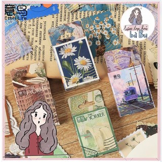 Hộp 46 pcs stickers dạng tem thư kiểu cổ điển vintage dùng để trang trí sổ tay nhật kí