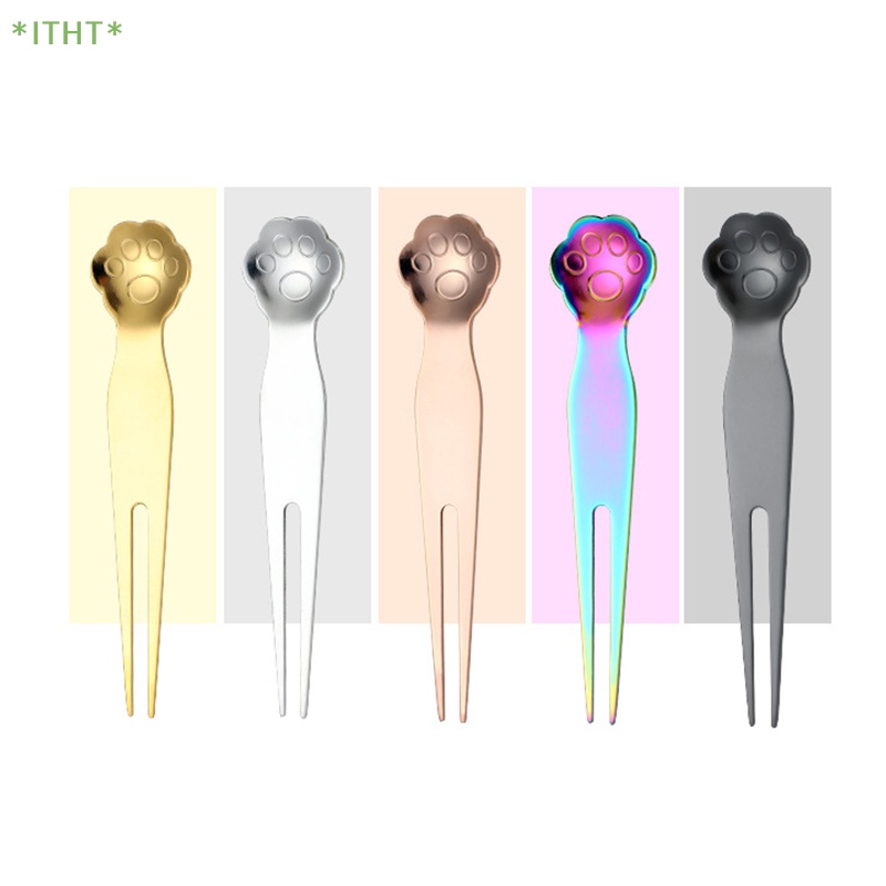 Bộ Muỗng Nĩa Ăn Tráng Miệng Bằng Thép Không Gỉ Hình Chân Mèo Dễ Thương Mới