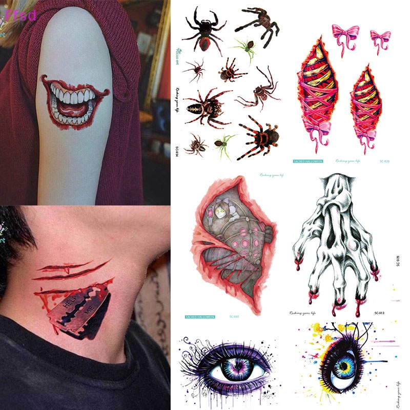 1 Tấm Hình Xăm Dán Tạm Thời Chống Nước Hình Vết Thương Kinh Dị Trang Trí Halloween