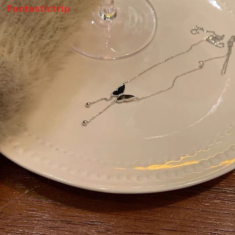 [Fantastictrip] Vòng cổ Nhiều Lớp Mặt Hình Bướm Đen Tua Rua Phong Cách Retro Cá Tính Thời Trang Dành Cho Nữ