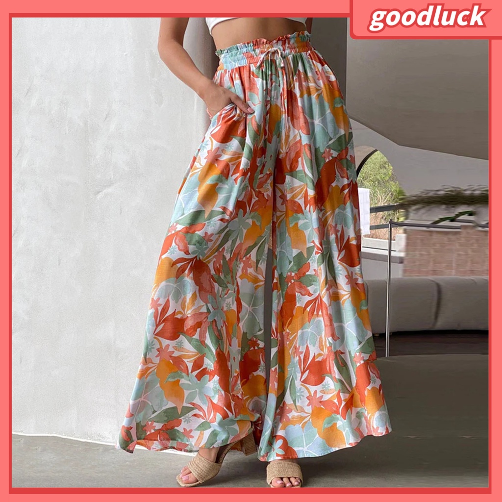 [ULK] Quần Ống Rộng Lưng Thun Co Giãn Không Phai Chất Liệu Polyester Nhẹ Thoáng Khí In Hình Quả Dứa Dành Cho Nữ