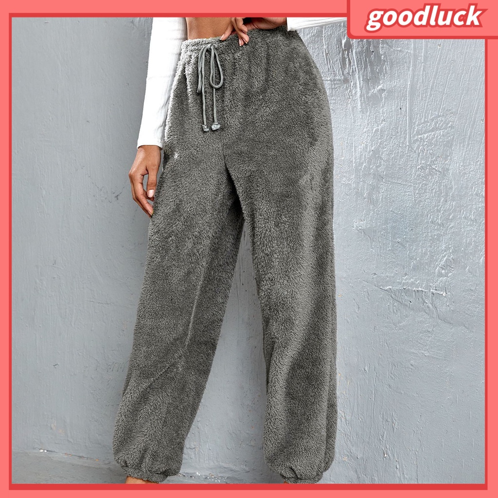 [ULK] Quần Nhung Lông Mềm Mại Lưng Thun Rút Dây Hai Mặt Màu Trơn Đường Phố