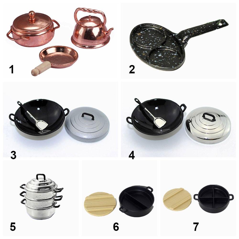 Mô Hình Nồi Chảo Kèm Nắp Nồi Tỉ Lệ 1 / 12 Trang Trí Nhà Búp Bê Ốp