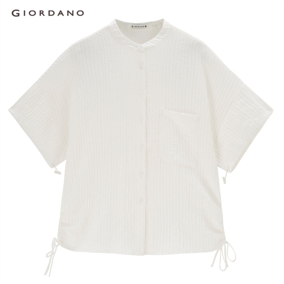 GIORDANO WOMEN Mockneck ribbon short sleeve shirt 18343904