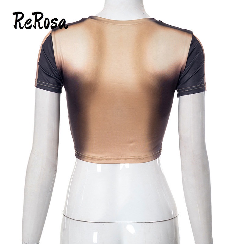 Áo Thun Tay Ngắn Chiết Eo In Họa Tiết Màu Sắc Tương Phản Thời Trang 2023 Quyến Rũ Cho Nữ