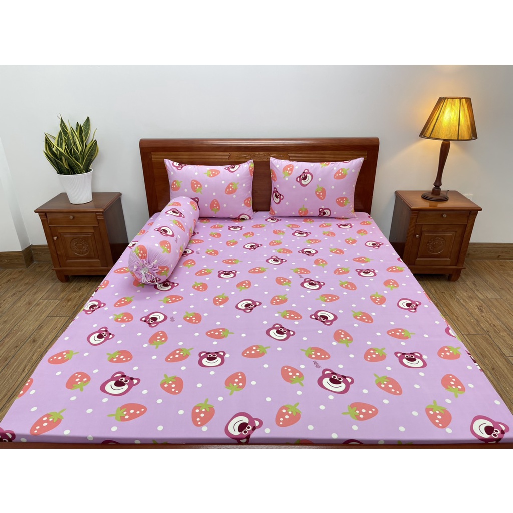 Bộ ga giường, Ga trải giường Thun Lạnh Hàn Quốc 4 món  (1 ga bọc + 2 vỏ gối nằm + 1 vỏ gối ôm)
