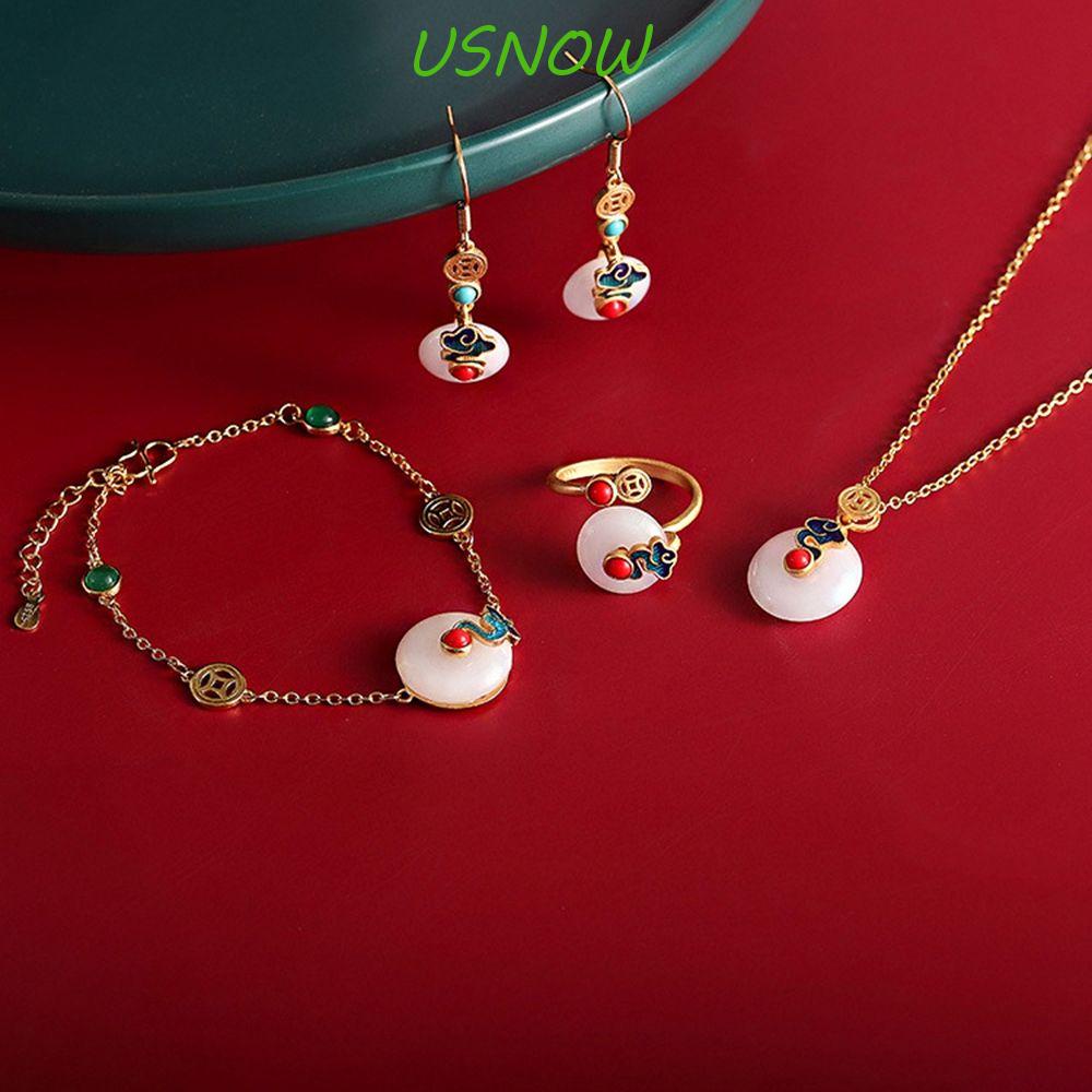 Khuyên Tai Dạng Nhẫn Hở Tráng Men Phong Cách Trung Hoa Cổ Điển