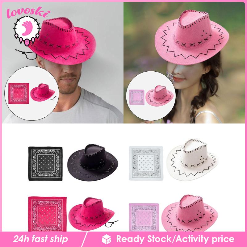 Mũ Cao Bồi Kèm Khăn Bandana Và Dây Buộc Màu Đen Cho Tiệc Tùng