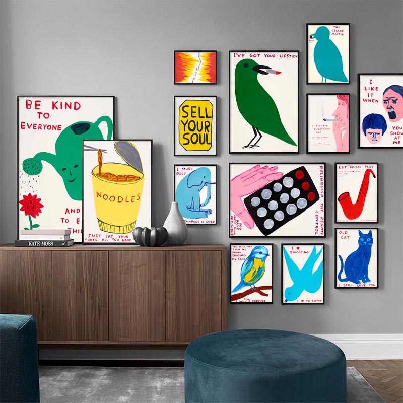 Tranh Vải Bạt Treo Tường In Hình David Shrigley / Mèo / Voi / Ngọn Lửa Trang Trí Nhà Cửa Phong Cách Bắc Âu