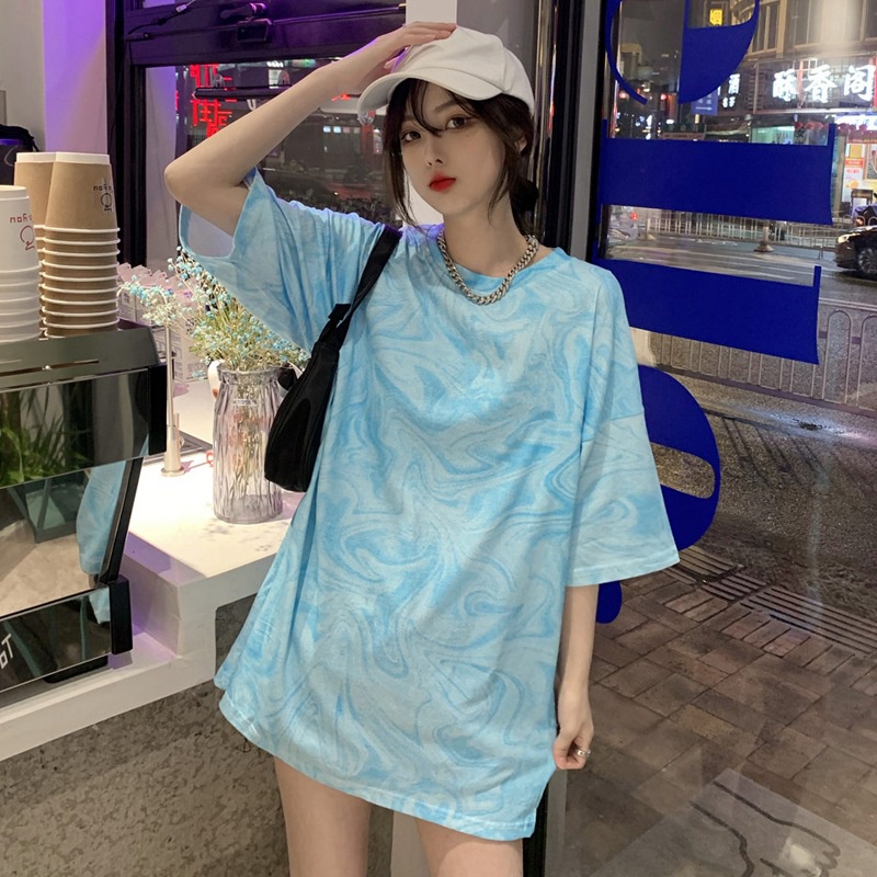 Áo Thun Tay Ngắn Dáng Rộng Họa Tiết Màu Nhuộm Cá Tính Cho Nữ