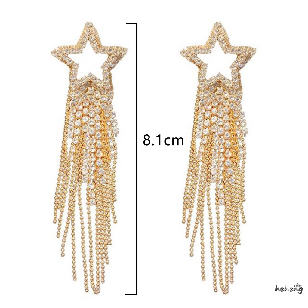 Bông Tai Ngôi Sao Tua Rua Dài Đính Đá Lấp Lánh