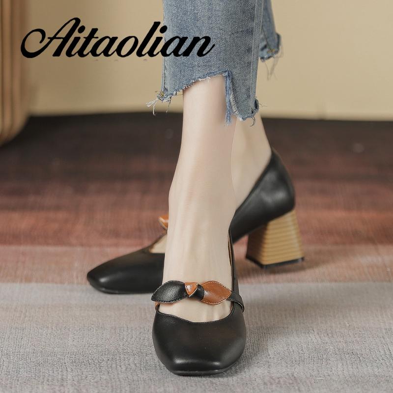 Giày Cao Gót 5cm Da Mềm Mũi Vuông Phong Cách retro Anh Quốc Cho Nữ