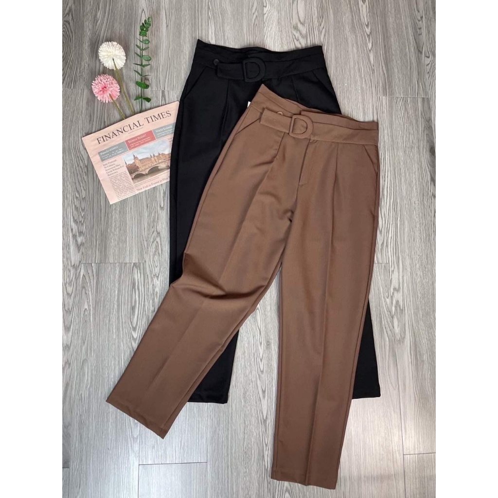 Quần baggy nữ đai lệch bọc vải cúc bấm cạp cao tôn dáng đi học đi làm bảng màu đẹp chất vải tuyết mưa vitex mã T_H64