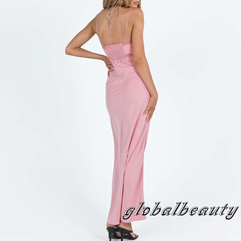 Đầm Hai Dây Cổ Chữ V Phối Ren Gợi Cảm Cho Nữ