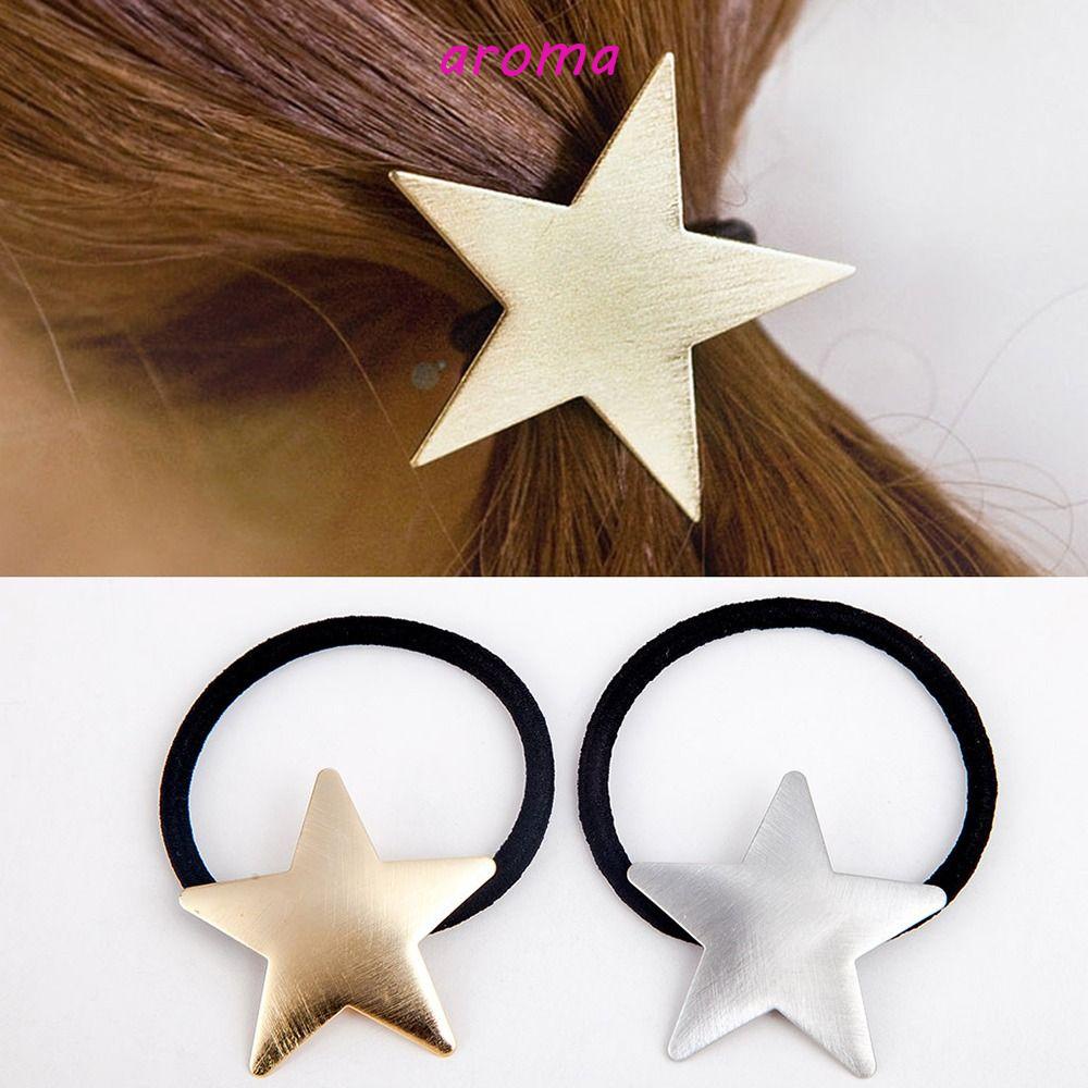 Dây Cột Tóc Co Giãn Bằng Kim Loại Hình Ngôi Sao Năm Cánh Phong Cách Harajuku Ngọt Ngào Cho Nữ