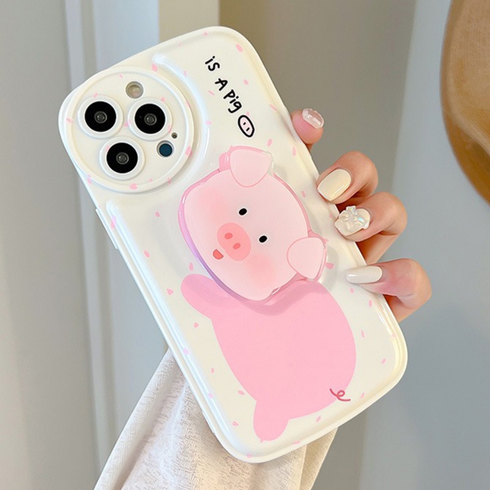 Ốp Điện Thoại TPU Dẻo Họa Tiết Hoạt Hình Chú Heo Hồng Kèm Giá Đỡ Chống Sốc Cho IPhone 14 Pro Max IPhone 13 12 11 Pro Max