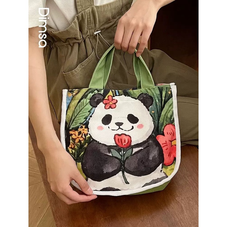 Túi Xách Canvas Họa Tiết Gấu Trúc Hoạt Hình Hàng Mới Dành Cho Học Sinh